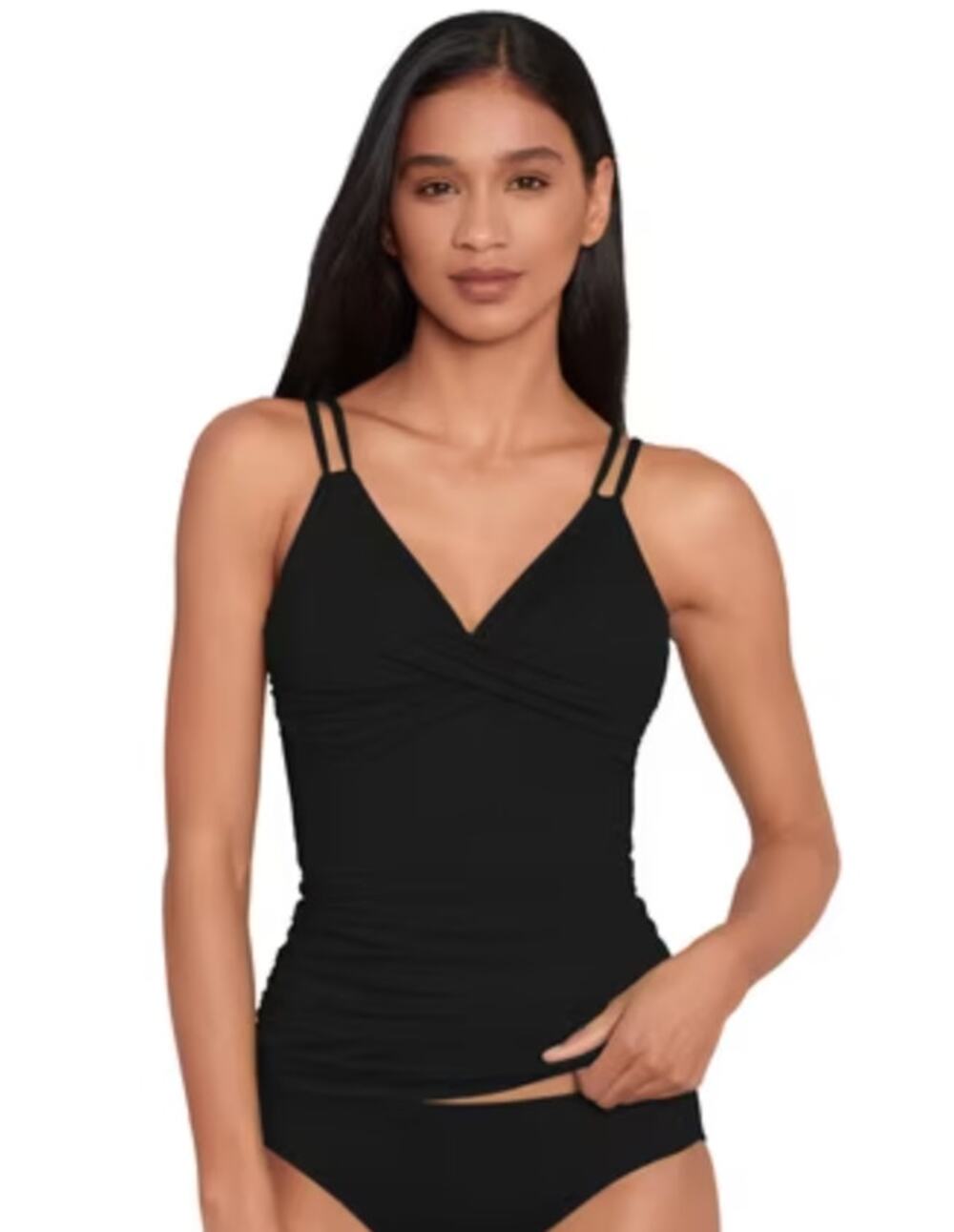 LAUREN RALPH LAUREN Double Strap Twist Tankini Top Size 4 Black Underwire NWT